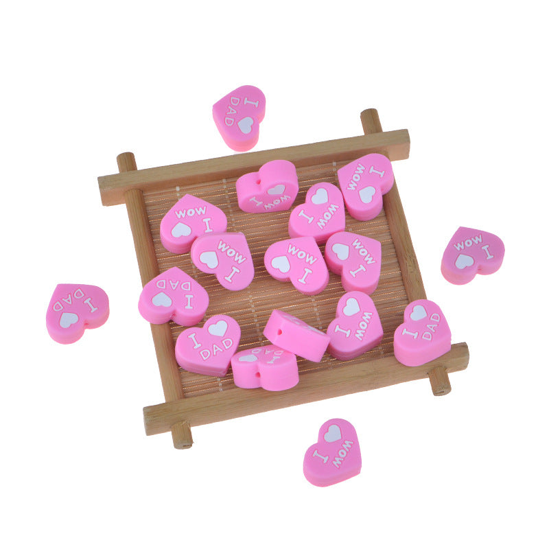 Al por mayor 20pcs bebé dentición amor corazón silicona cuentas de silicona